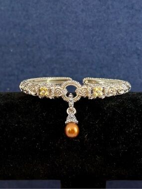 BARBARA BIXBY Sterling Silver 18K Yellow Gold Copper Pearl Charm Bracelet; SMALL